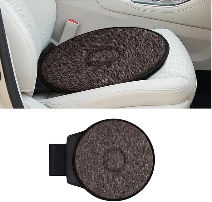 360 Degree Swivel Car Seat Cushion, Round Rotating Non Slip Vehicle Chair Pad for Elderly Support, Portable Removable Automotive Interior Seat Assist Pad, Universal for Sedan RV Truck (Coffee)