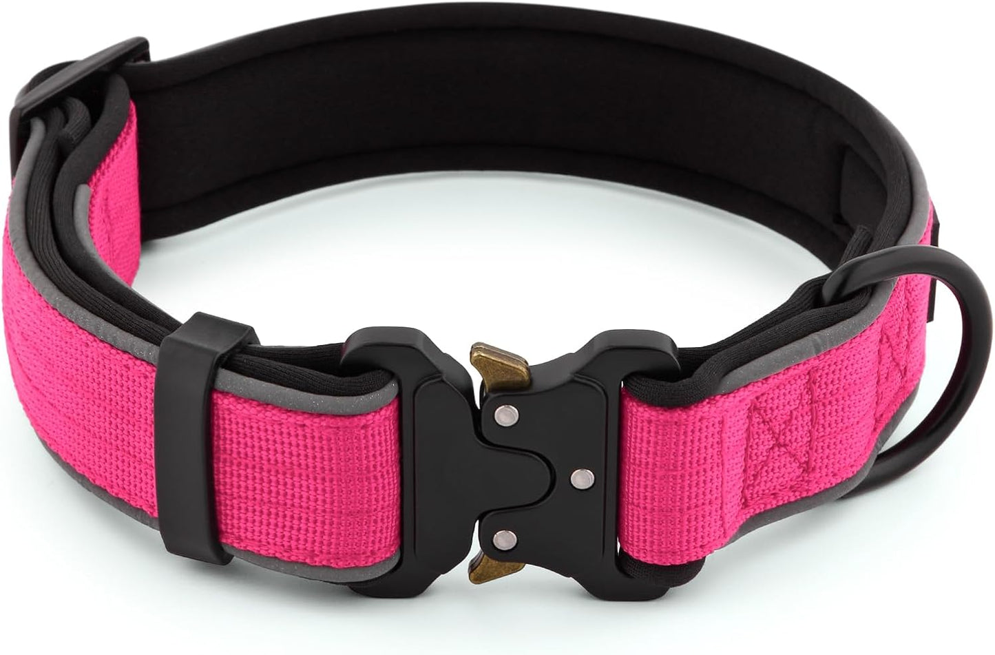 Plutus Pet Tactical Dog Collar, Reflective, Adjustable Heavy Duty Dog Collar, Soft Padded and Comfortable, for Small Medium and Large Dogs (Hot Pink, M)