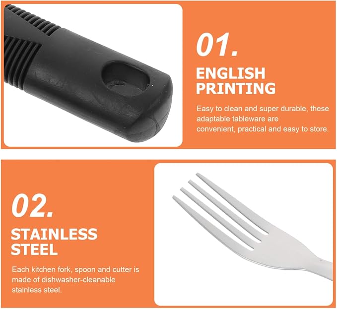 Healifty Adaptive Utensils Anti-Shake Tableware Set 3-Piece Non-Weighted Non-Slip Raised Handle Cutlery 7.87 Inch Fork Spoon Cutter for Elderly Arthritis Tremor Support