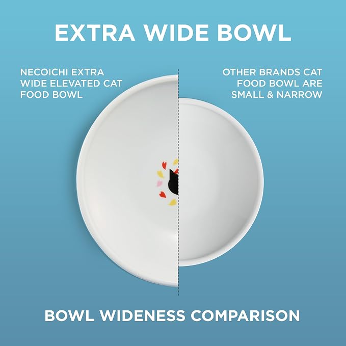 Necoichi Elevated Cat Food Bowl, Ceramic (Porcelain), Whisker-Friendly, Dishwasher & Microwave Safe, Non-Slip Silicone Base, Anti-Vomiting & Neck Fatigue (Sakura Floral, Extra Wide)