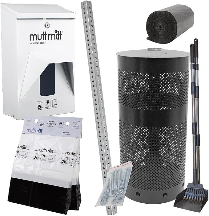 Mutt Mitt® Rustproof Commercial Grade Aluminum Low Profile Dog Waste Station with 400 Dog Waste Bags (No Sign) (White/Black - 2-Ply Bags)