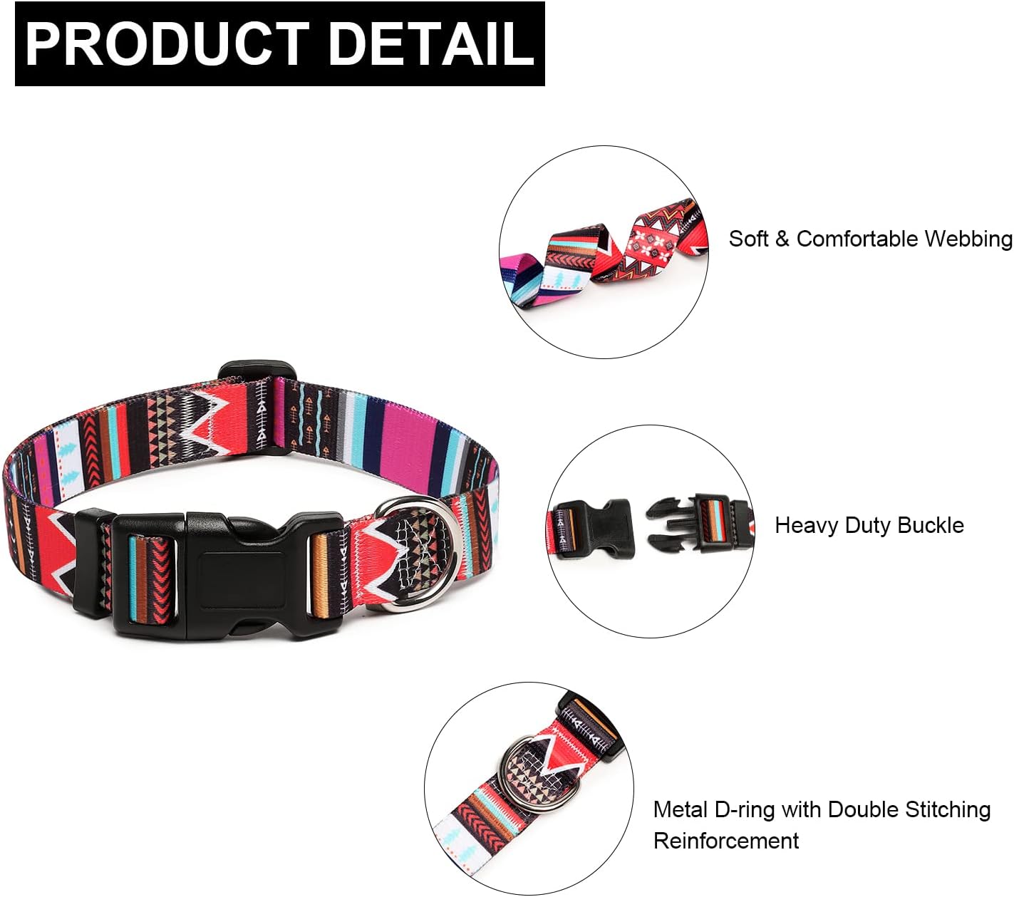 Mercano Adjustable Dog Collar - Special Design Patterns, Soft Nylon Comfortable Durable Pet Collar for Small Medium Large Dogs (XS, Tribal Pink)