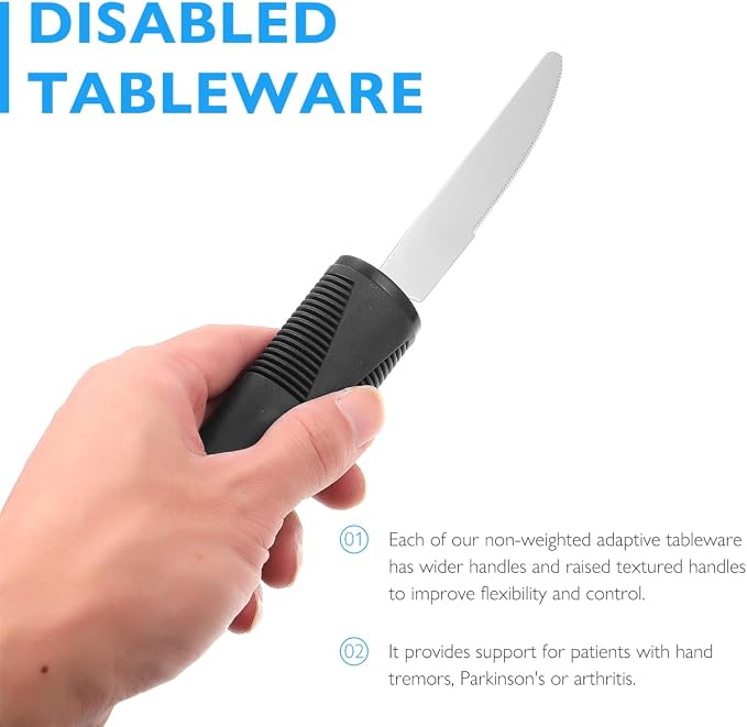 Healifty Adaptive Utensils Set for Elderly: 4 Piece Weighted Silverware for Hand Tremors, Elderly Seniors, Arthritis Grip Aids. Stainless Steel Fork, Spoon, Knife Tableware Kit