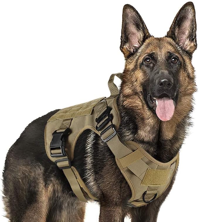 rabbitgoo Tactical Dog Harness X-Large, Heavy Duty Military No Pull Vest | Sturdy Metal Buckles, 5 Adjustments, Molle System, Powerful Pullers for Training, Hunting, Outdoor, Brown, X-Large
