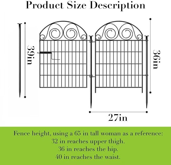 Getlay Tall Garden Fence Animal Barrier with Gate, 36 in(H) 8 Panels Garden Fences and Borders for Dogs, Dog Fence Outdoor for Yard, Total Length 17.5 Ft Metal Temporary Fencing│Patented