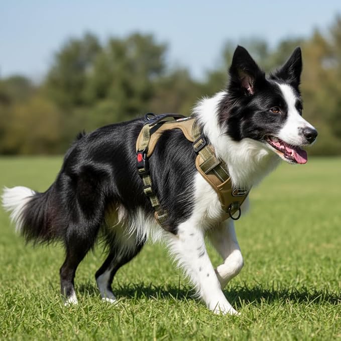 M Size Tactical Dog Harness No Pull Pet Vest Collar with Handle and Reflective Trim, Adjustable Chest Harnesses with Front & Back Leash Clips for Medium Dogs Training Walking Hiking Outdoors