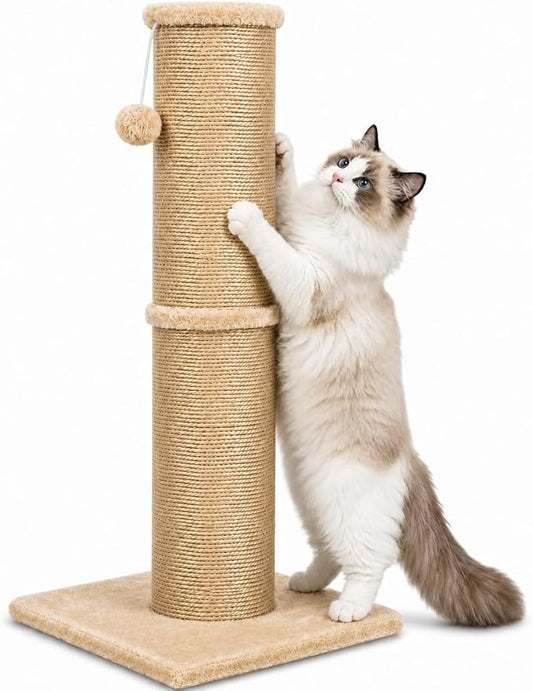 Sisal Cat Scratching Post for Indoor Cats & Kittens, 5.5" Diameter Heavy Duty Vertical Scratcher, 32 Inch Extra Tall Furniture Protector with Stable Base, Yellow