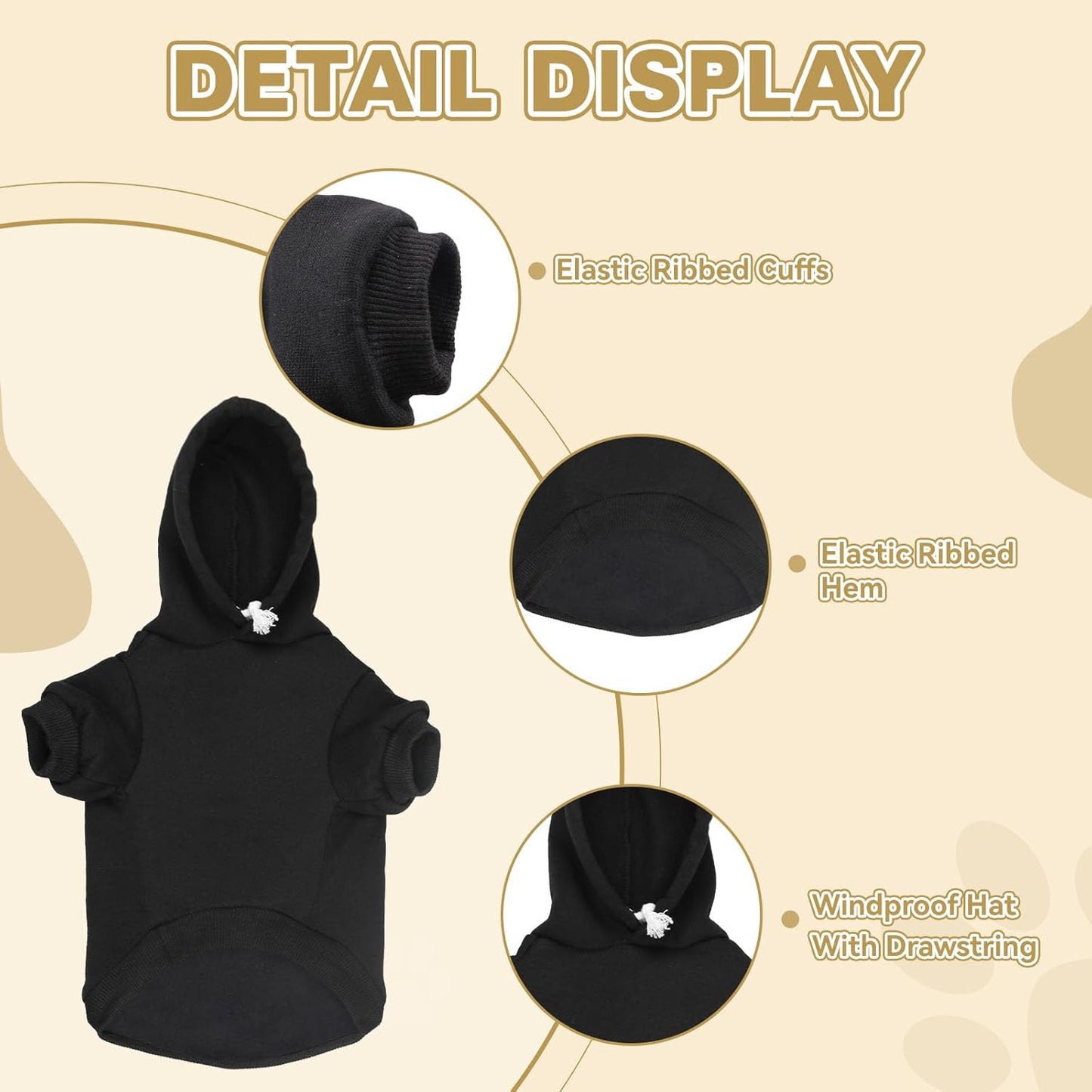 Dog Hoodie Dog Sweaters for Small Dogs Dog Sweater Soft Solid Brushed Fleece Dog Clothes Dog Hoodie Sweatshirt with Pocket(Black-XS)