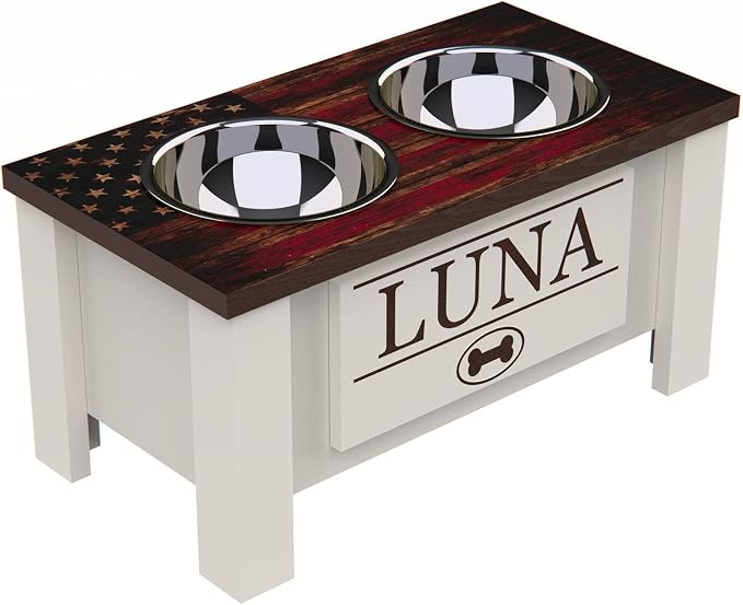 Elevated Dog Bowls, Personalized Raised Dog Bowl Stand for Medium Dogs | Farmhouse Style, Elevated Wood Stand, Storage Container, Stainless Steel Bowls, Raised Anti-Slip Feeder, Made in USA