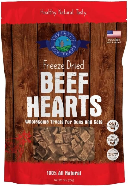 Shepherd Boy Farms Freeze Dried Dog and Cat Treats, Beef Heart, All Natural Single Ingredient Freeze-Dried Dog Treat & Snacks, Made in USA, High Protein, Essential Nutrition of Raw Food, 3oz