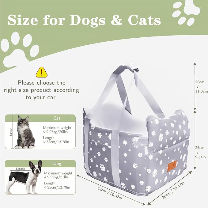 Dog Car Seat for SUV Truck Center Console Dog Seat | Memory Foam Pet Booster Seat for Medium Dogs Up to 21 lbs & Storage Pockets - Washable Cover (Large Grey)