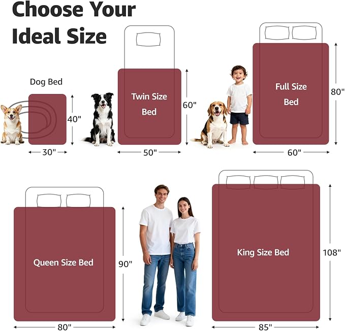 LOOBANI King Size Waterproof Blanket, Oversized Bed Cover, 85"x108", Red | Reversible Flannel Dog Blankets for Large Dogs, Spill-Proof Couch Cover for Family Movie Nights, Camping, Travel, Noise Free