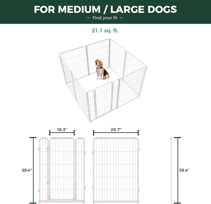 FXW Homeplus Indoor Dog Playpen with Camera Mount, 40" H, 8 Panels | Calm Indoor Play Area, Wider Viewing Angles with Stable Support, for Medium & Large Dogs, Patented