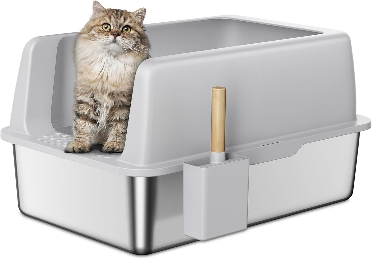 Zarler Stainless Steel Litter Box with Lid, Extra Large Cat Litter Boxes, XL Large Metal Litter Box for Big Cats with High Sided, Light Grey (Non-Sticky, Easy to Clean, Anti-Urine Leakage)