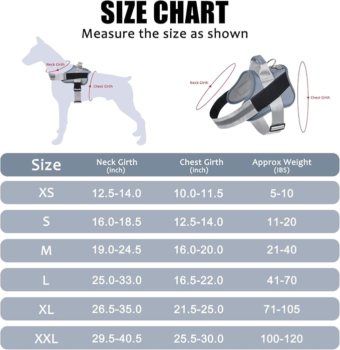 Dog Harness, No-Pull Reflective Dog Vest, Breathable Adjustable Pet Harness with Handle for Outdoor Walking - No More Pulling, Tugging or Choking