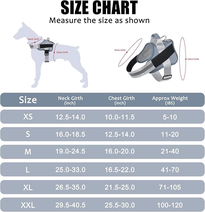 Dog Harness, No-Pull Reflective Dog Vest, Breathable Adjustable Pet Harness with Handle for Outdoor Walking - No More Pulling, Tugging or Choking