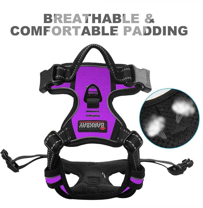 BARKBAY Dog Harness No Pull for Small Sized Dog Front Back Clips,Dog Vest | Soft Padded No Choke With Handle,Easy On&Off,Adjustable Reflective For Walking Training Running(Purple,XS)
