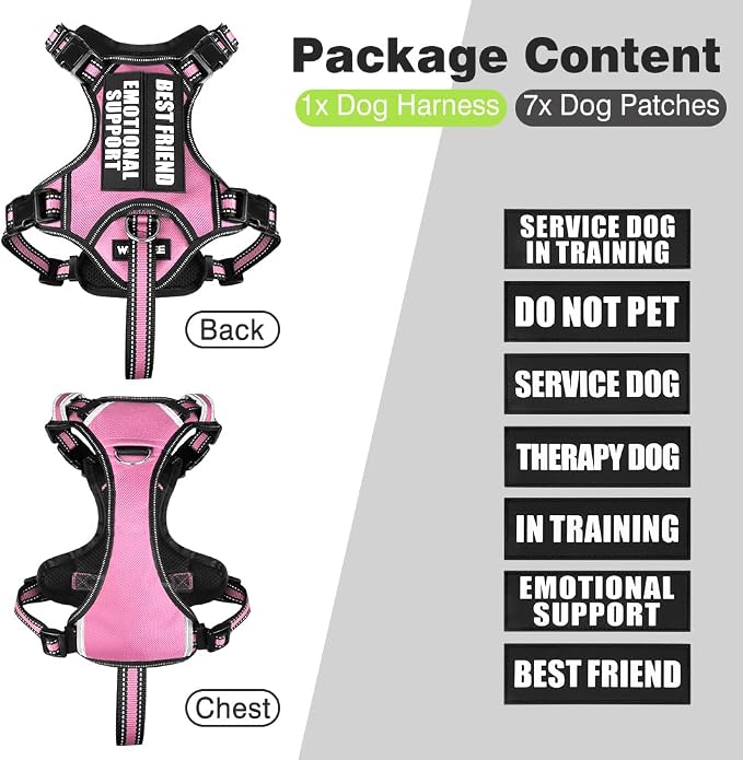 Service Dog Vest No Pull Dog Harness with 7 Dog Patches, Reflective Pet Harness with Durable Soft Padded Handle for Training Small, Medium, Large, and Extra-Large Dogs (X-Large, Pink)
