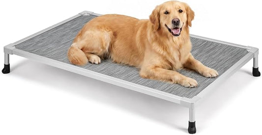 Veehoo Chew Proof Elevated Dog Bed, Silver Aluminum Dog Cot, Pre-Assembled | Cooling Raised Dog Bed for Large Dogs, Indestructible Dog Bed for 49" Crate, Breathbale, Non-Slip Feet, Indoor Outdoor
