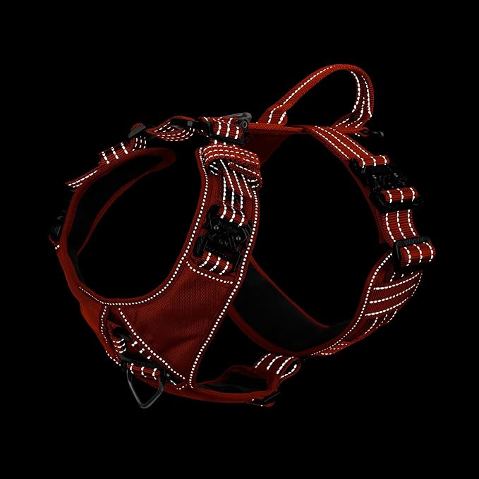 ICEFANG Dog Halter Harness with Metal Buckles,Dog Strap Vest for Large Dogs | Control Handle,Summer-Cooling,Reflective,Front Hook,Adjustable,Soft Padded,No Pull,Orange,Large