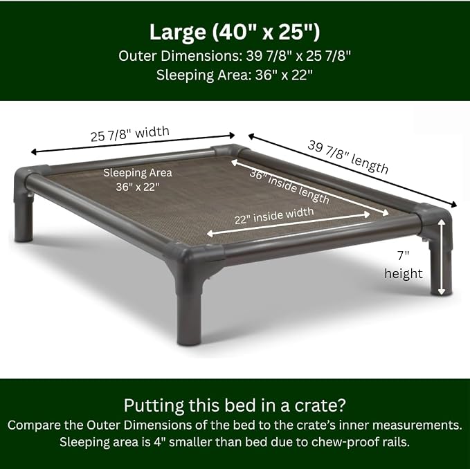 Kuranda Chewproof Elevated Dog Bed - Walnut PVC - 40" x 25" - Sunsure Textilene Outdoor Mesh - Sierra
