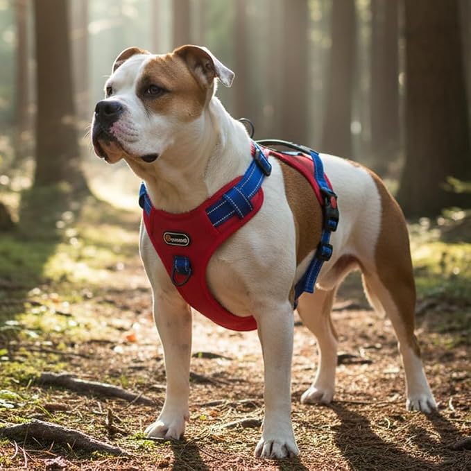 Tactical Dog Harness for Large Medium Dogs No Pull Adjustable Pet Vest with Reflective Straps Front & Back Clips Handle for Hiking Walking Hunting– 4 Sizes with or Without Leash (RED, XL)