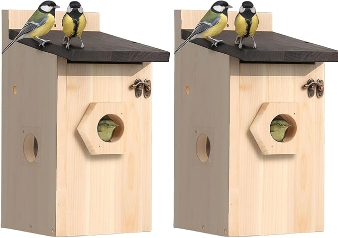 Bird House for Outside – Rustic Hanging Birdhouse for Bluebirds & Cardinals, Decorative Outdoor Bird Nesting Box for Garden, Tree, Fence 2pcs