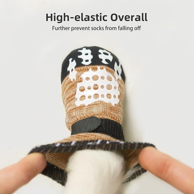 PUPTECK Anti-Slip Dog Socks with Double Sides Grips for Small Medium Large Dogs Hardwood Floors Prevents Licking, Dog Shoes for Hot Pavement Traction Control Paw Protector for Senior Dogs, Khaki XXL