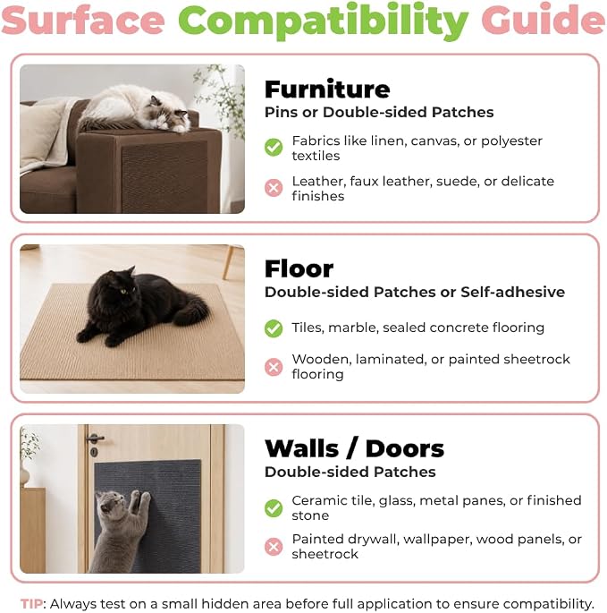 Best Pet Supplies Catify Cat Scratcher, Fun Interactive Scratchers, Posts, Poles, Claw Safe, Furniture Saver Indoor Play Support Natural Cat Behaviors Heavy Duty - Beige Mat - L: 39"