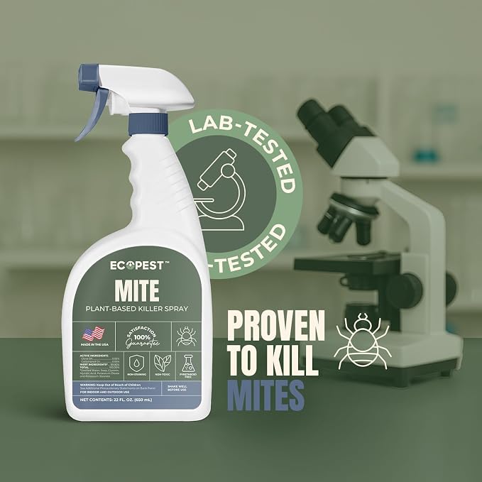 Mite Spray – Natural Killer for Dust, Bird, Spider & Other Mites | Bedding & Furniture-Safe | Treatment for Chickens, Poultry, Dogs, Cats, Reptiles & Other Pets | Indoor & Outdoor (1 Gallon)