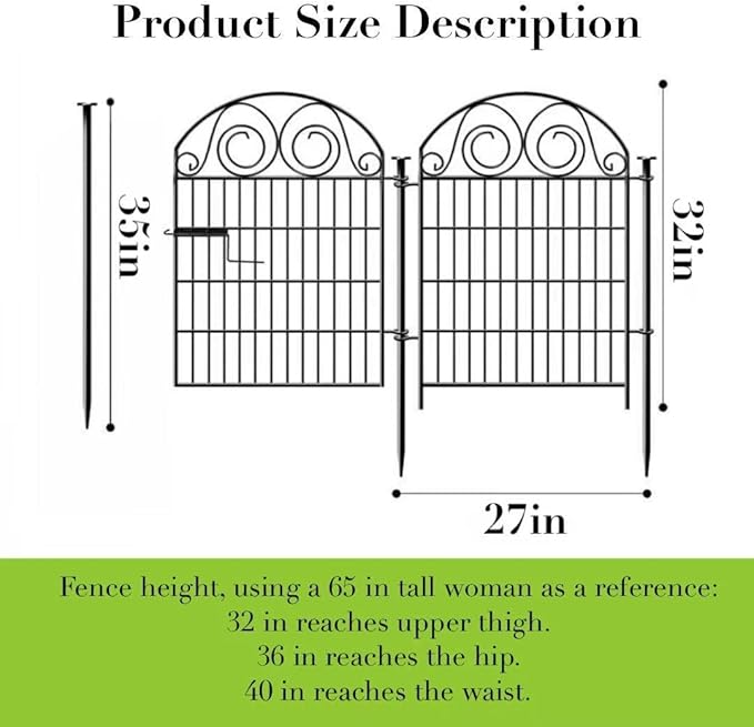Getlay Tall Garden Fence with Gate, 32 Inch(H) 24 Panels Total Length 52.5 Ft Dog Fence Outdoor, Decorative Fence for Garden,Metal Temporary Fencing│Patented