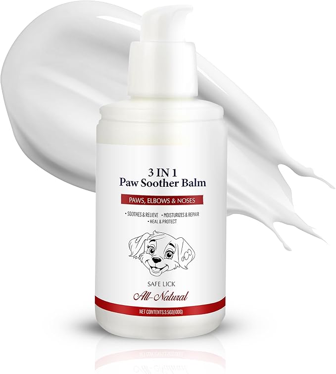 Dog Paw Pad Balm - 3-in-1 Lick Safe Soother & Moisturizer& Lotion for Dog Paws Nose, Elbow, Snout - Natural, Quick-Drying, Non-Sticky - All-Weather Cat Paw Balm Cream- 3.5 Oz/100Gram