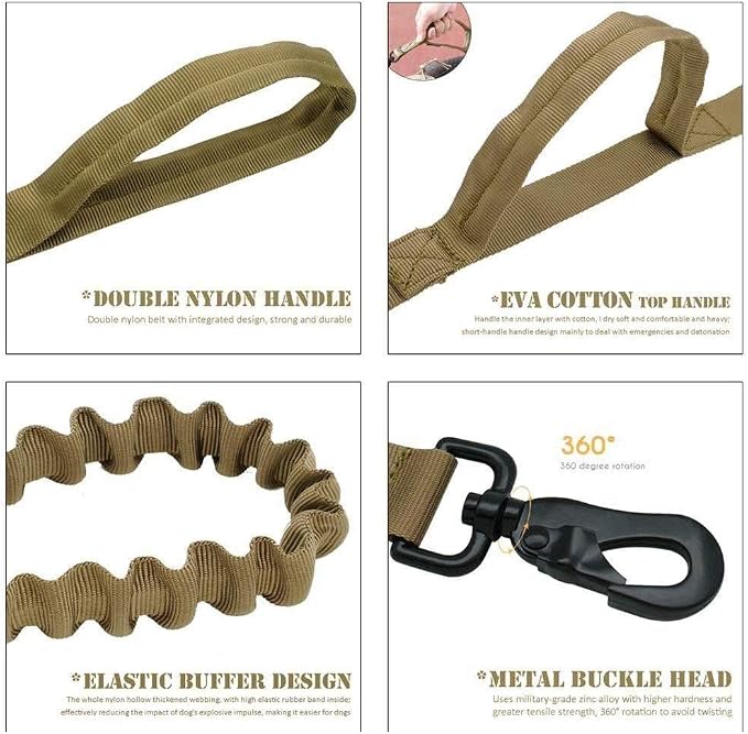 Tactical Dog Collar and Leash Set for Large Dogs with Control Handle，Brown | 1000D Heavy-Duty Nylon Fabric,Quick-Release Metal Buckle,Adjustable Fit,Soft-Padded Webbing,D-Ring,for Training & Hiking,XXL