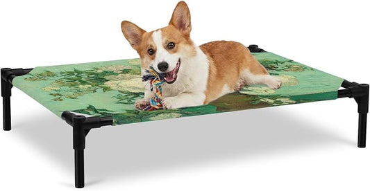 Outdoor Elevated Dog Bed for Large Dogs, Botanical Flowers Breathable Cooling Raised Dog Cot for Indoor/Outdoor, Farmhouse Blossom Vase Floral Branches Waterproof Elevated Pet Beds, L 28 x 22 in