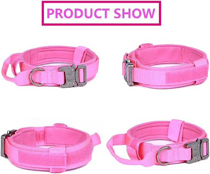 Tactical Dog Collar and Leash Set for Large Dogs with Control Handle,Pink | 1000D Heavy-Duty Nylon Fabric,Quick-Release Metal Buckle,Adjustable Fit,Soft-Padded Webbing,D-Ring,for Training & Hiking,S