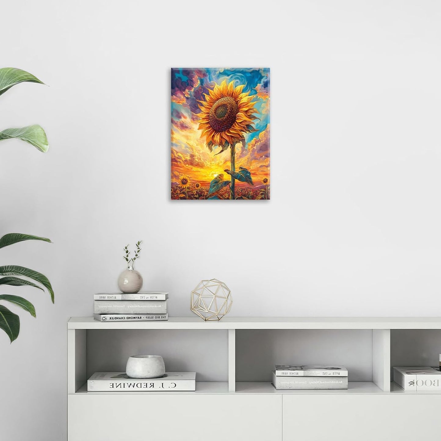 Sunflower Wall Art Canvas Yellow Floral Wall Decor Prints Framed Painting Pictures Gifts Artwork for Bathroom Bedroom Living Dining 16"x20"
