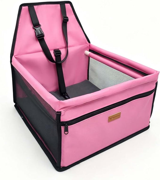 Pet Dog Booster Seat, Upgrading the Framed wall to Prevent Collapse，Breathable and Foldable Pet Car Basket，Removable andWashable pet car seat (Pink)