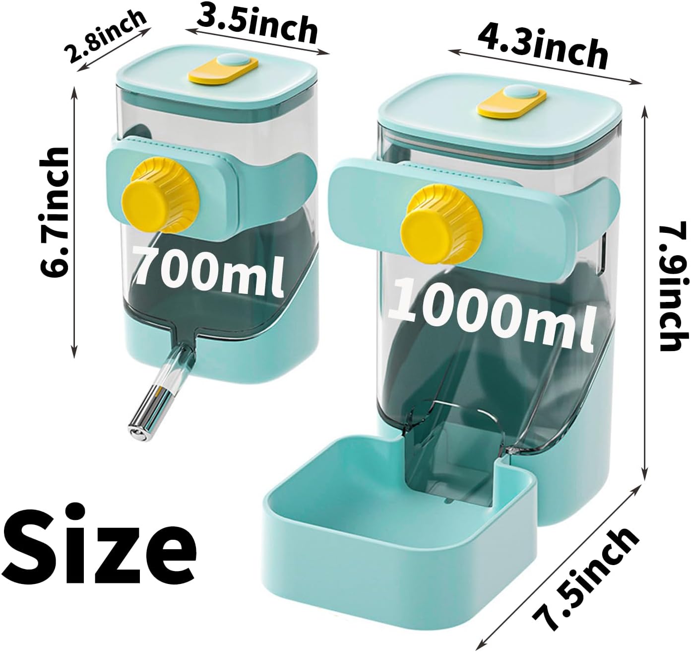 PODOO Rabbit Food Water Dispenser, 24oz No Drip Bunny Water Feeder, 34oz Large Hanging Automatic Pet Food Dispenser, Hanging Outside or Inside The Cage for Small Animals (Food+Water)