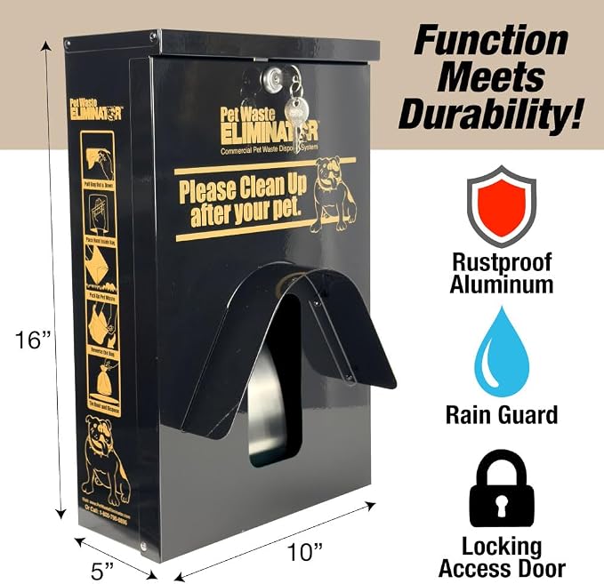 Dog Waste Station Dispenser Box, Fits Any Dog Poop Bag, Made of Rust-Proof Aluminum, Pet Waste Bag Dispenser with Lock and Rainguard, For Commercial Use, Parks, Condos & HOA (No bags included) (Black)