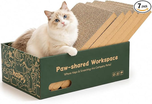 6 Pack Cat Scratch Pad with Box, Cardboard Cat Scratcher for Indoor Cats, Reversible Scratching Board with Lounge Bed for Small Medium Cats & Kittens