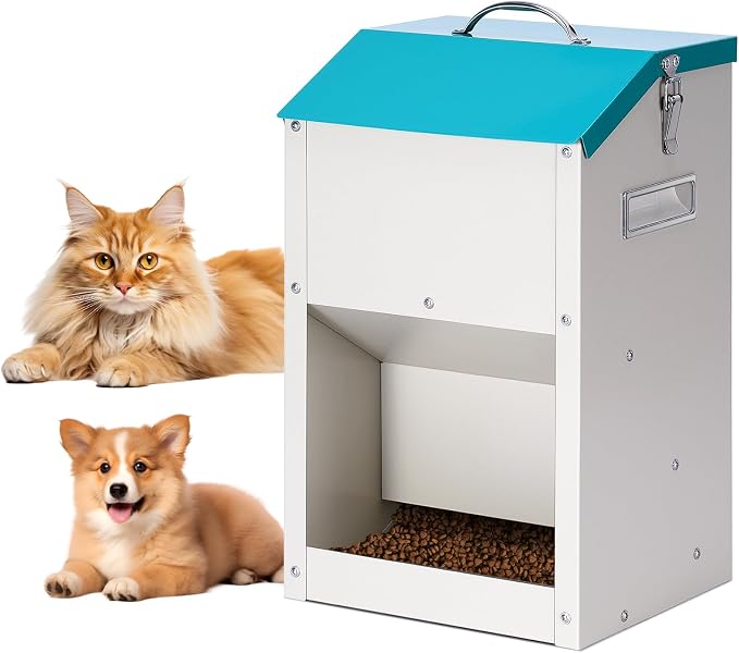 PKNYBZN Automatic Dog & Cat Feeder, 14L Outdoor Gravity Dog Feeder Use | Metal Automatic Feeder Cat Dry Food, Pet Feeding Station for Cats, Dogs and Other Small Animals