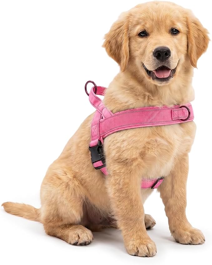 No-Pull Dog Harness with Handle, Adjustable Reflective Pet Vest Tactical Harness for Small Medium Large Dogs Walking Training, Front Clip, Escape Proof & Heavy Duty D-Ring (Pink, S)