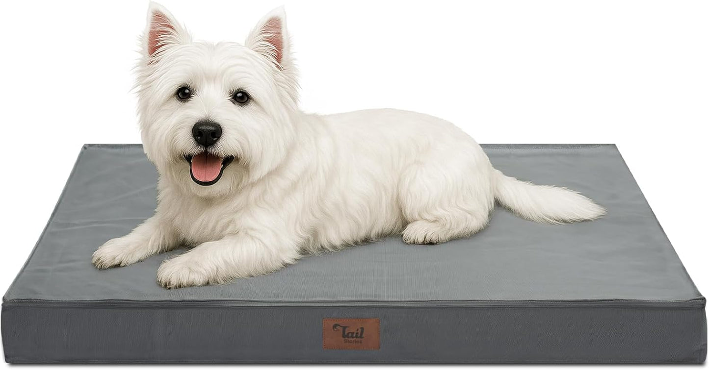 Outdoor Dog Bed for Small Dogs, Waterproof Dog Crate Bed for Small Dogs, Orthopedic Egg Crate Foam Puppy Beds with Washable and Removable Oxford Cover, Grey