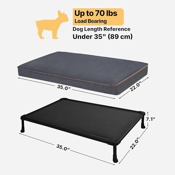 Veehoo Chew Proof Dog Bed, Orthopedic Elevated Dog Bed with Padded Cover | Washable Indestructible Raised Dog Cot for Indoor & Outdoor, Large Dog Bed with Non-Slip Feet, 35" x 22", Dark Grey