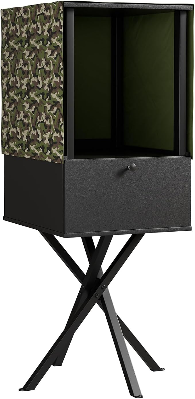 PAKASEPT Outdoor Cat Feeding Station with Camouflage Cover, Weatherproof Elevated Cat Feeder Shelter with Stand, Dog/Raccoon Proof Cat Food Storage Cabinet for Outside Feral Cats