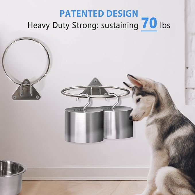 Raised Large Dog Bowls Wall Mount Pet Bowl, Collapsible Elevated Pet Bowl for Dog Cat Chicken Coop - 8 Cups / 2 Quart