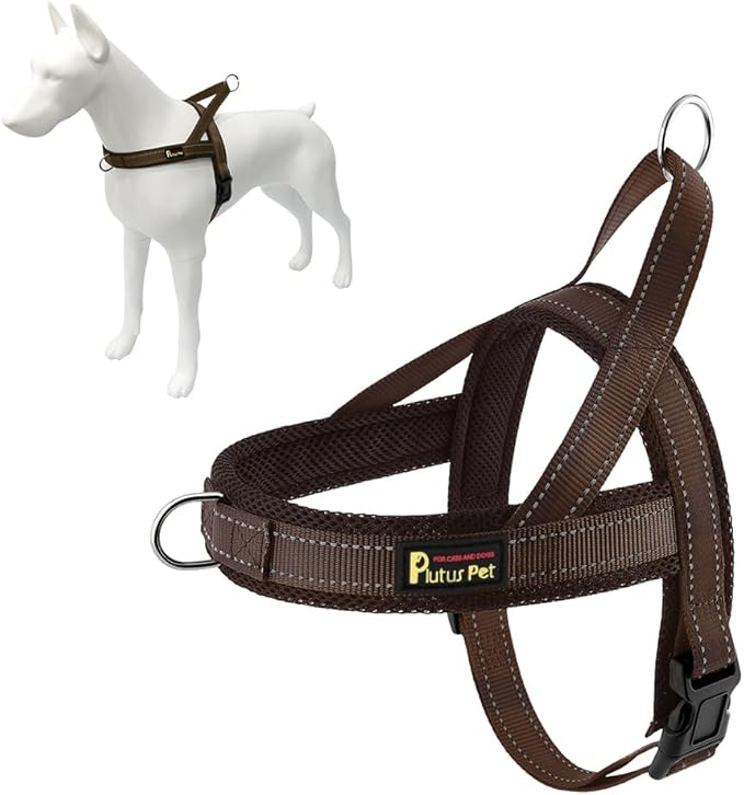 Plutus Pet No Pull Dog Harness for Large Dogs, Breathable Mesh Padded | Adjustable Reflective with Handle, Escape Proof, Quick Fit Pet Vest, Front Clip, for Training and Walking, Chocolate, L