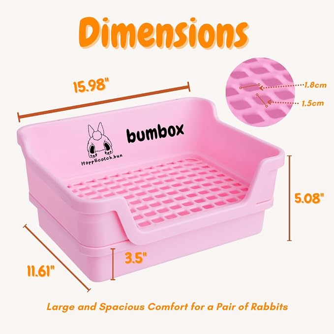 HoppScotch.bun Bumbox Large Rabbit Litter Box, 15.75" Training Cage with Plastic Grid for Small Animals, Indoor/Outdoor, Pink