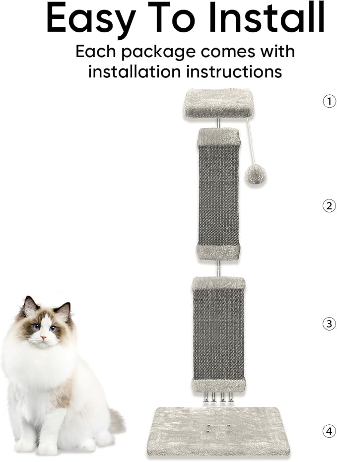 Cat Scratching Post, 32 Inch Cat Scratching Posts for Large Cats, Scratching Posts for Indoor Cats Adults, Cat Scratch Post with Nature Sisal, Full Gray