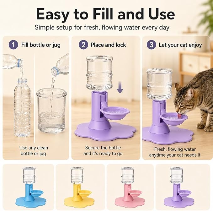 Automatic Pet Water Dispenser,Flow Self Refilling Cat & Dog Water Bowl | Portable Bottle Outdoor Jug, 3 Gallon No Spill, Washing Station for Pets, Feeder, Fountain, Storage(Yellow,Includes Bottle)